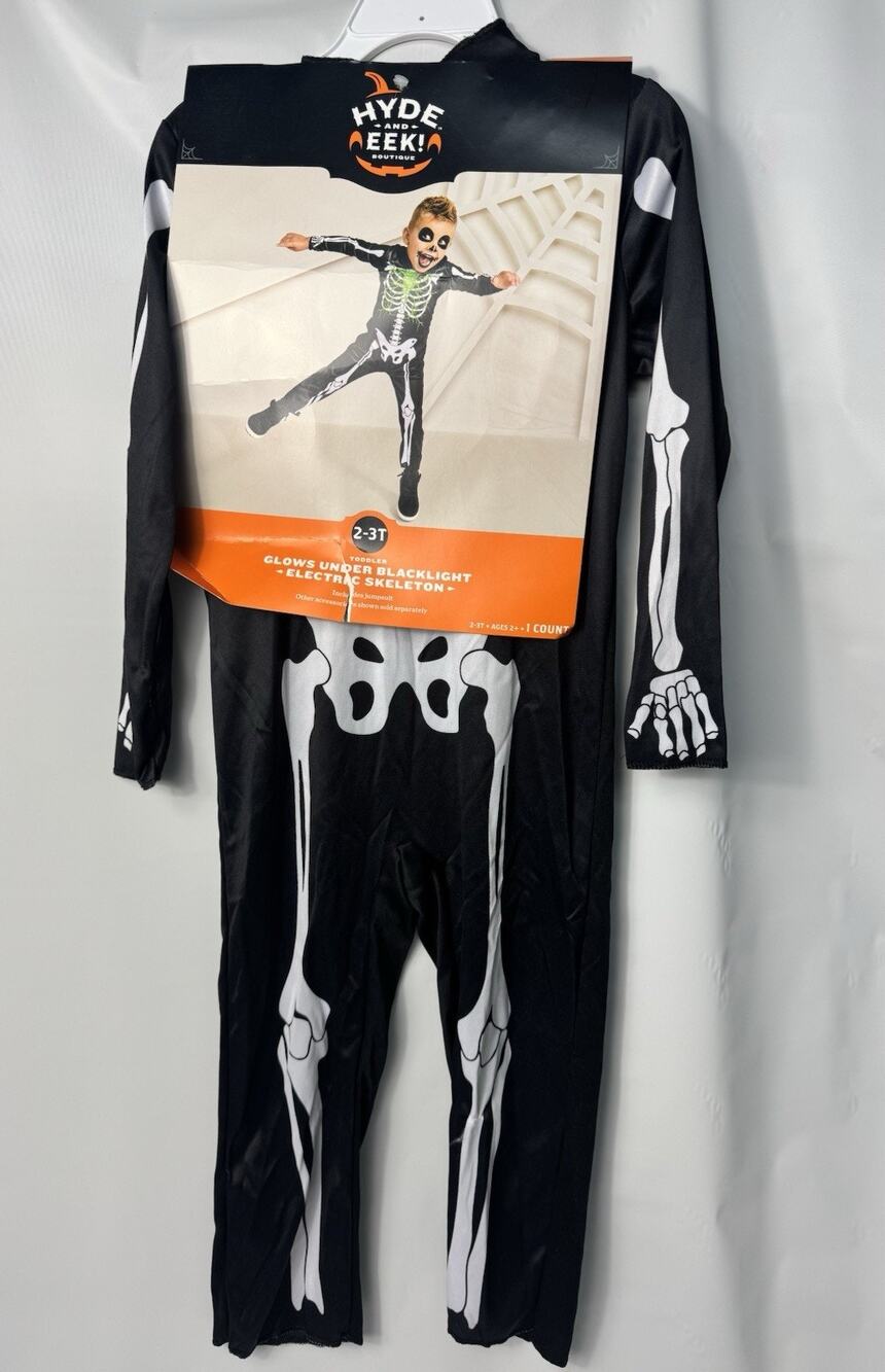 Hyde & EEK Toddler Electric Skeleton Costume 2T-3T Blacklight Halloween NEW